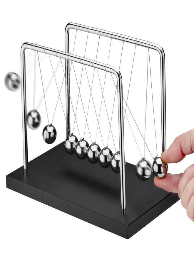 Playbees 7 Beads Newton’s Cradle Balance Balls Desk Toy - Black Wooden Base Office Decoration, Fun Science Physics Toy for Home, Bedroom, or Living Room, Great Gift for Christmas - Image 1